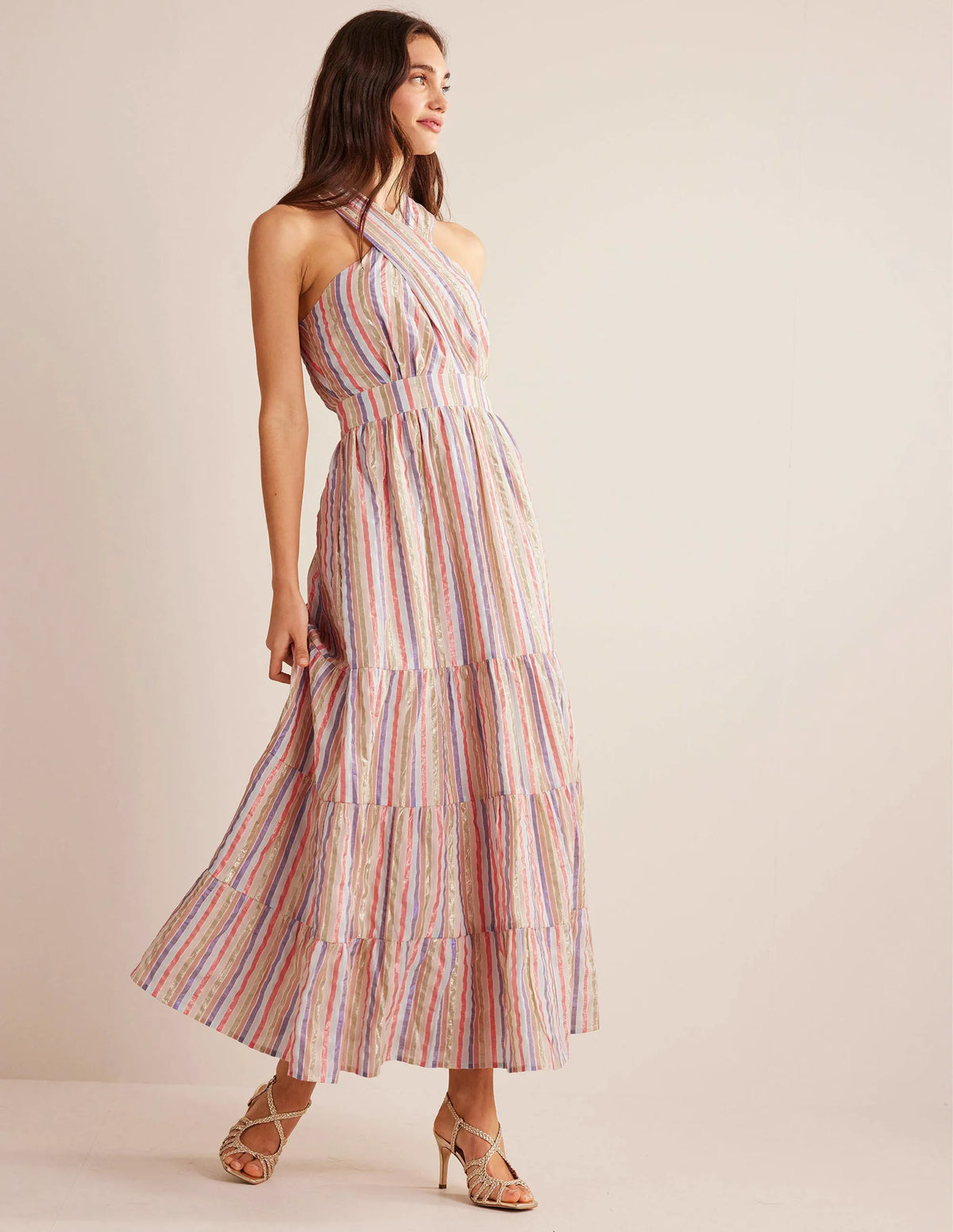 Metallic Stripe Maxi Dress-Metallic Multistripe