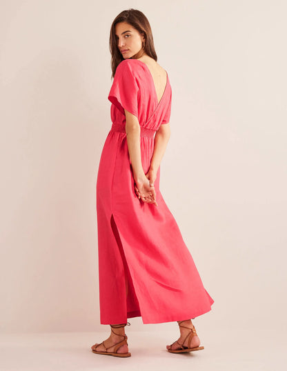 Linen Kaftan Maxi Dress-Coral Sunset