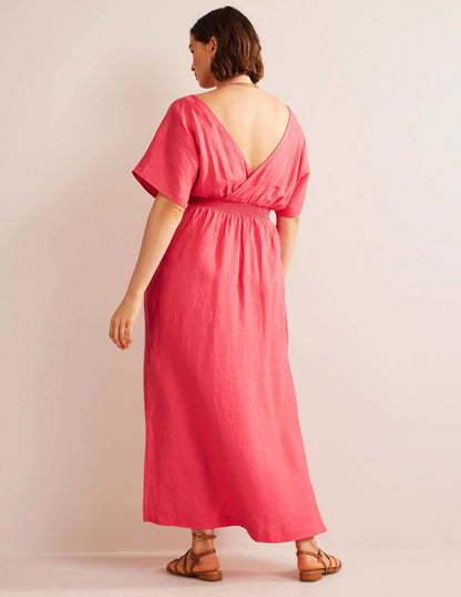 Linen Kaftan Maxi Dress-Coral Sunset