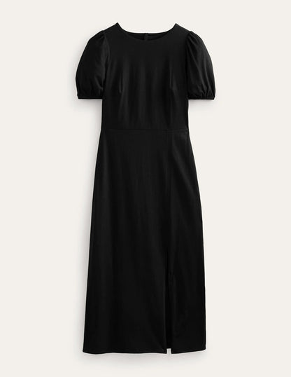 Back Detail Jersey Midi Dress-Black