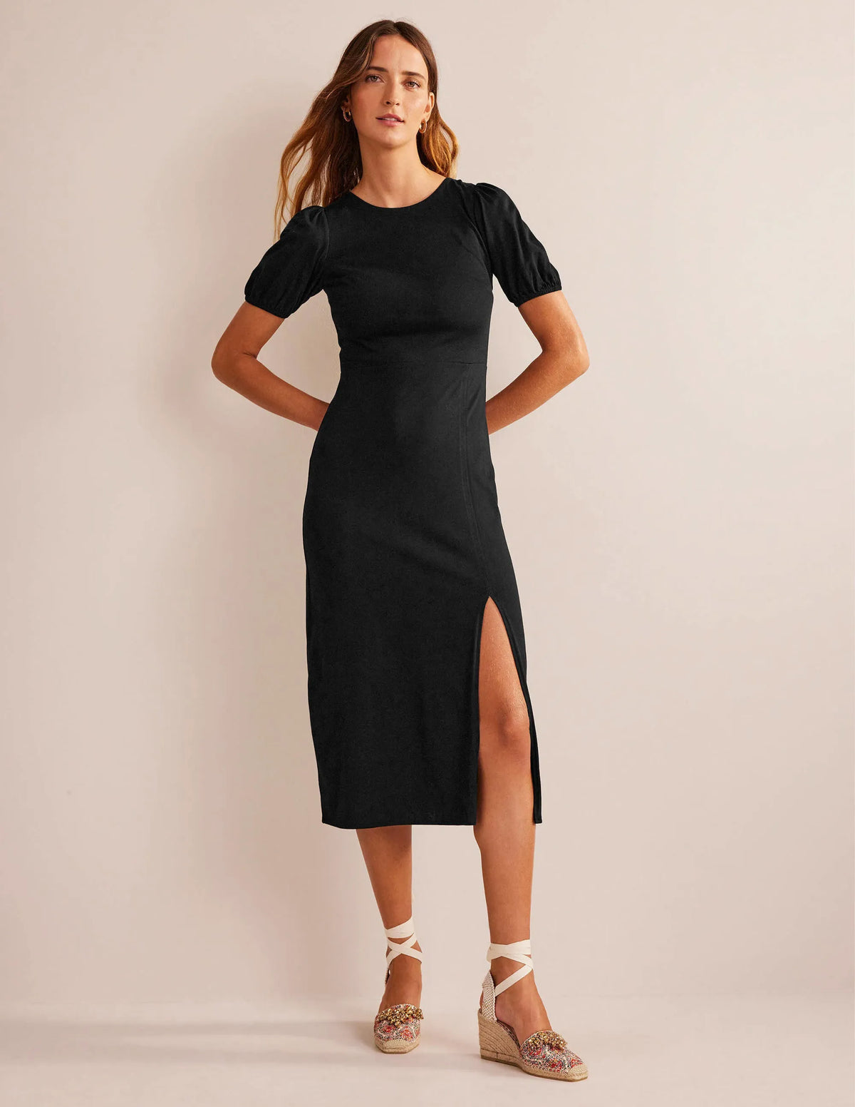 Back Detail Jersey Midi Dress-Black