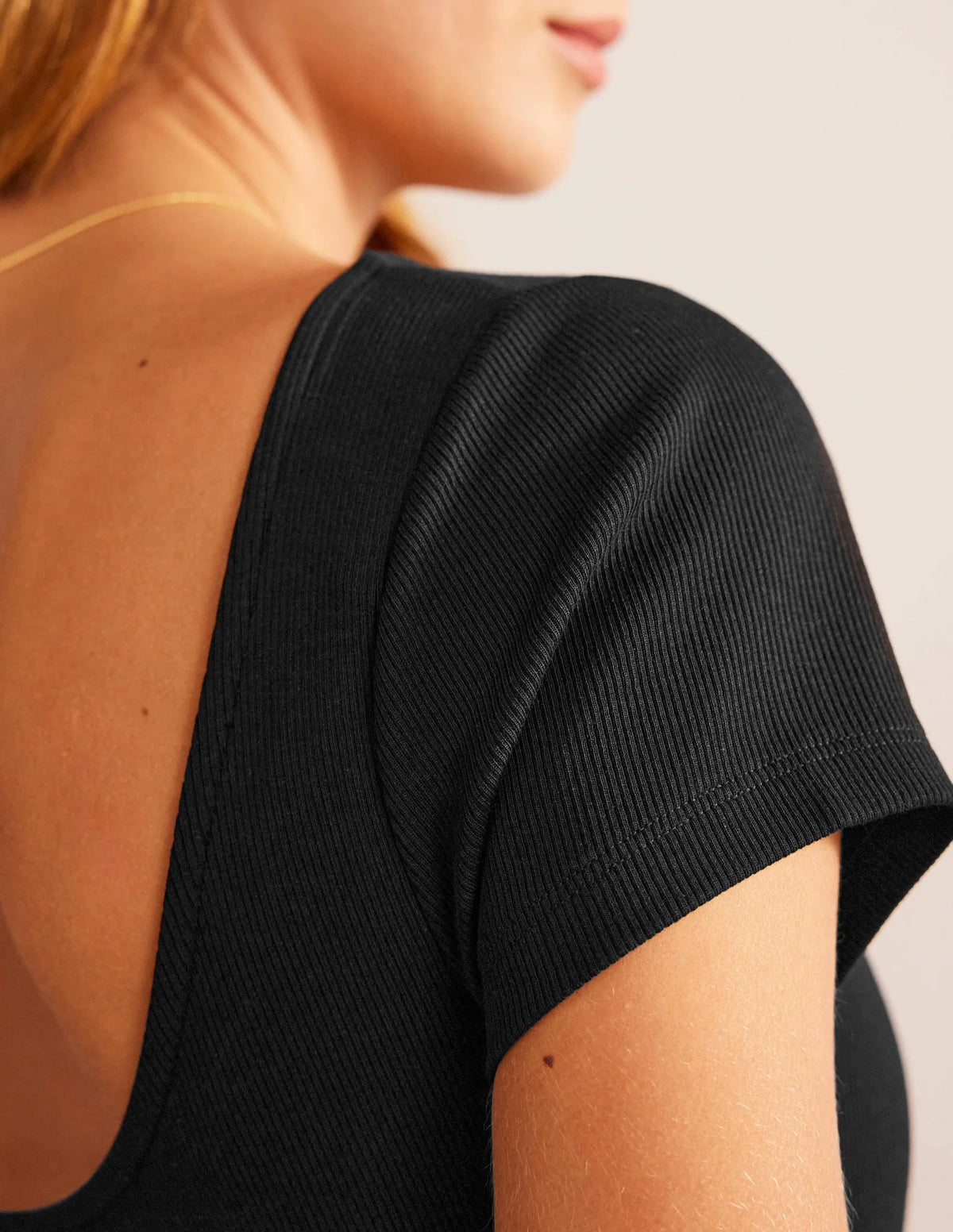 Low-Back Rib Jersey Mini Dress-Black
