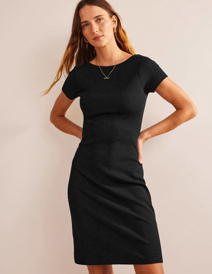 Low-Back Rib Jersey Mini Dress-Black