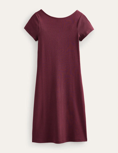 Low-Back Rib Jersey Mini Dress-Dark Burgundy