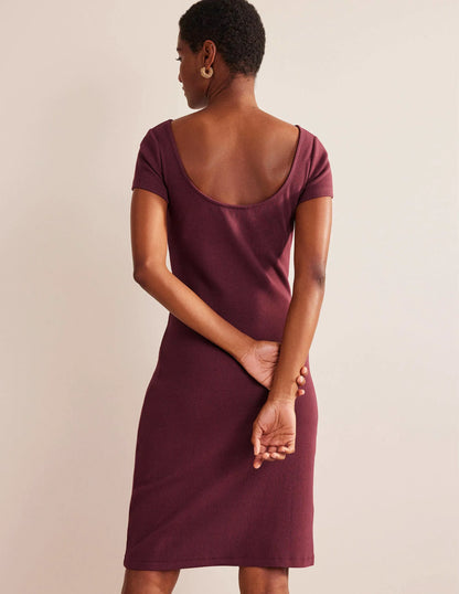 Low-Back Rib Jersey Mini Dress-Dark Burgundy