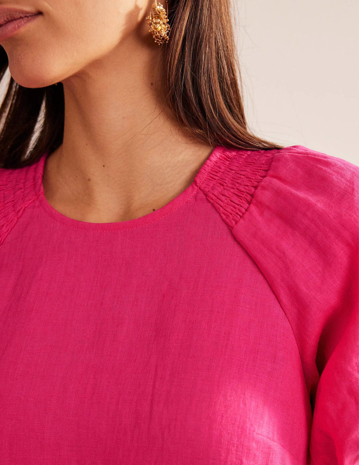 Sleeve Detail Linen Mini Dress-Festival Pink