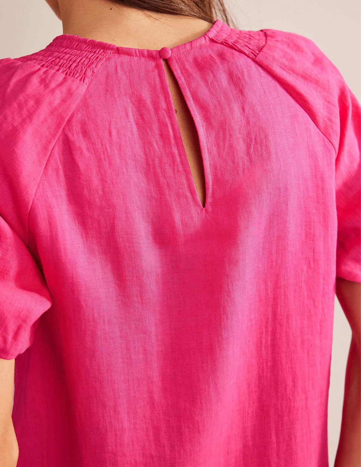 Sleeve Detail Linen Mini Dress-Festival Pink
