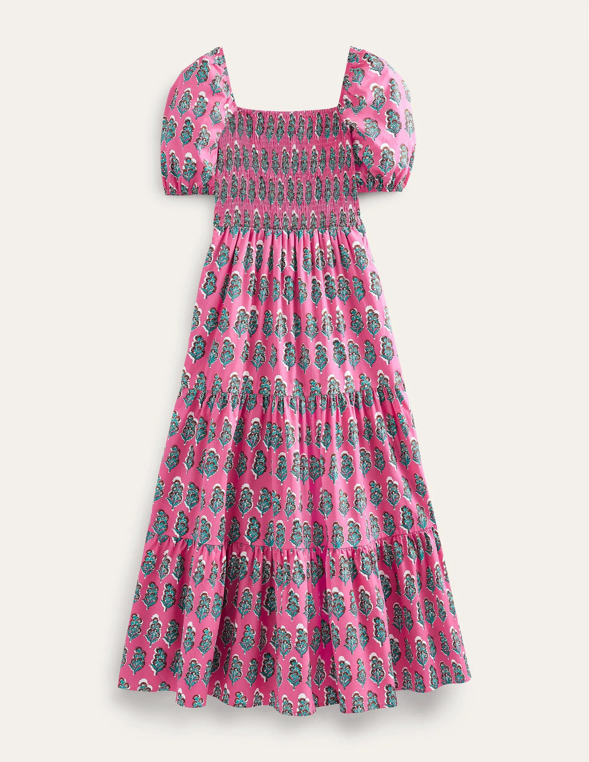 Smocked Bodice Maxi Dress-Festival Pink, Artisan Bloom