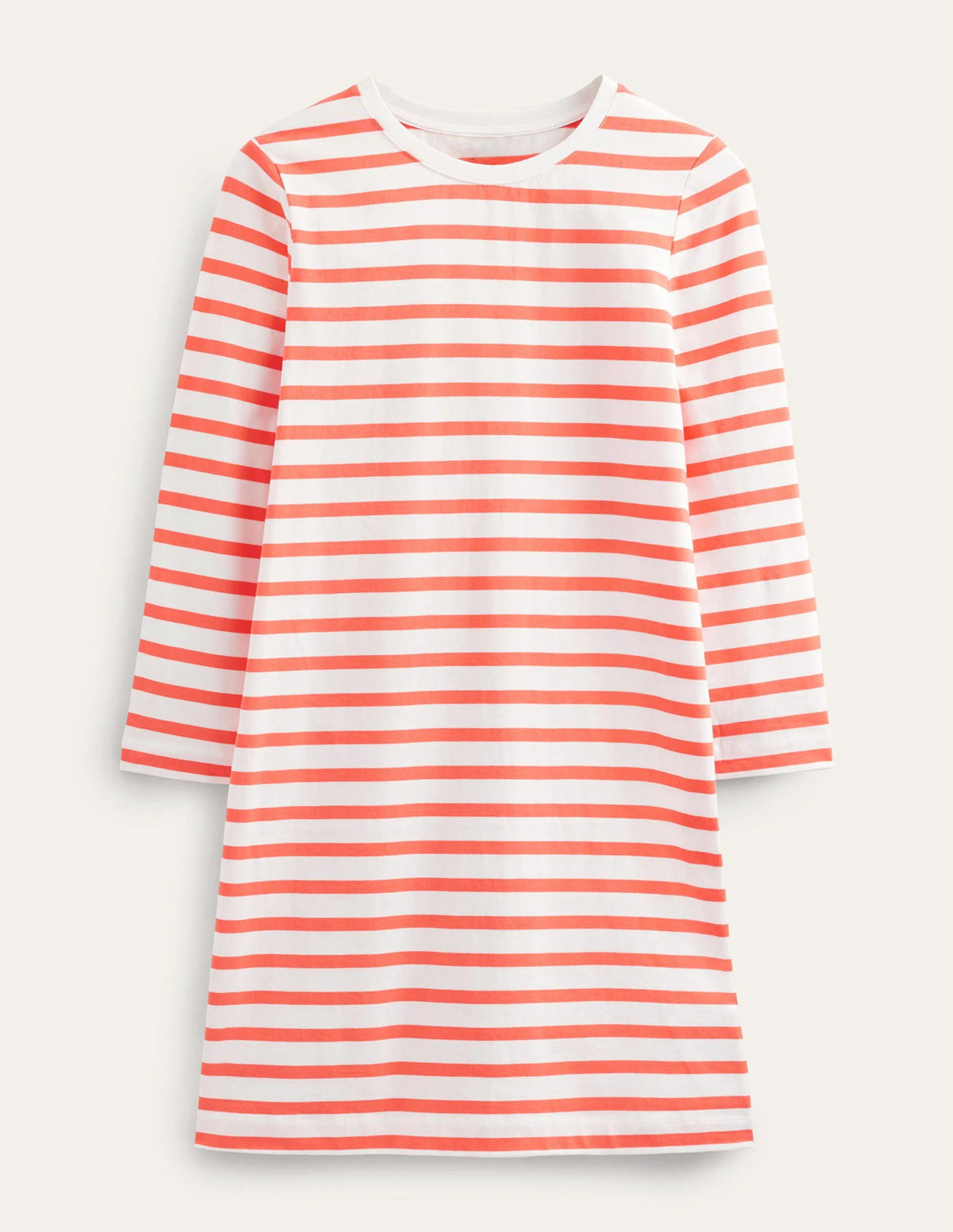 Jersey Mini T-Shirt Dress-Ivory and Persimmon Stripe