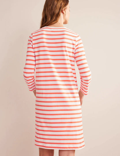 Jersey Mini T-Shirt Dress-Ivory and Persimmon Stripe