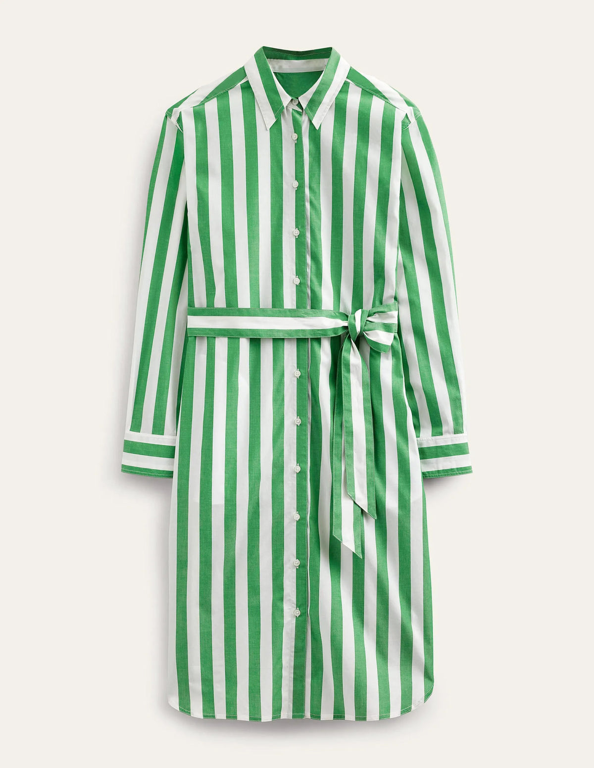 Relaxed Cotton Shirt Dress-Rich Emerald and Ivory