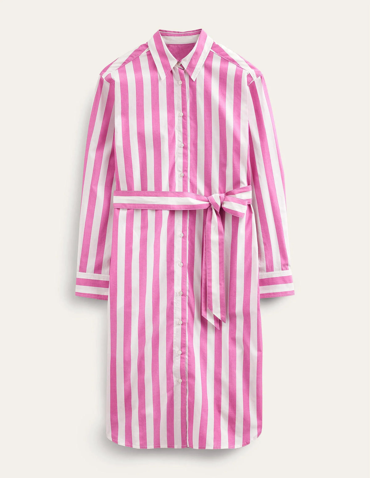 Relaxed Cotton Shirt Dress-Phlox Pink and Ivory