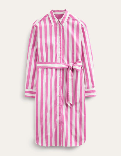 Relaxed Cotton Shirt Dress-Phlox Pink and Ivory