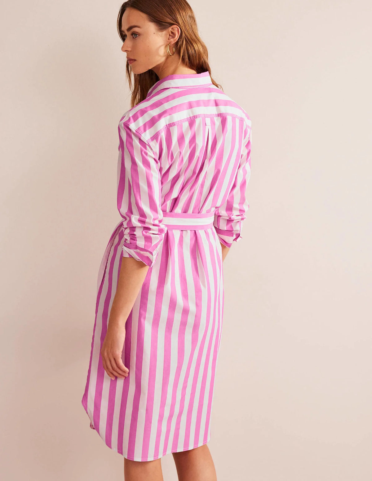 Relaxed Cotton Shirt Dress-Phlox Pink and Ivory