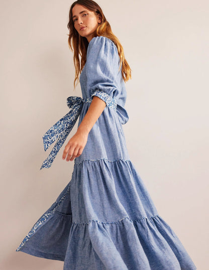 Remix Linen Maxi Dress-Chambray