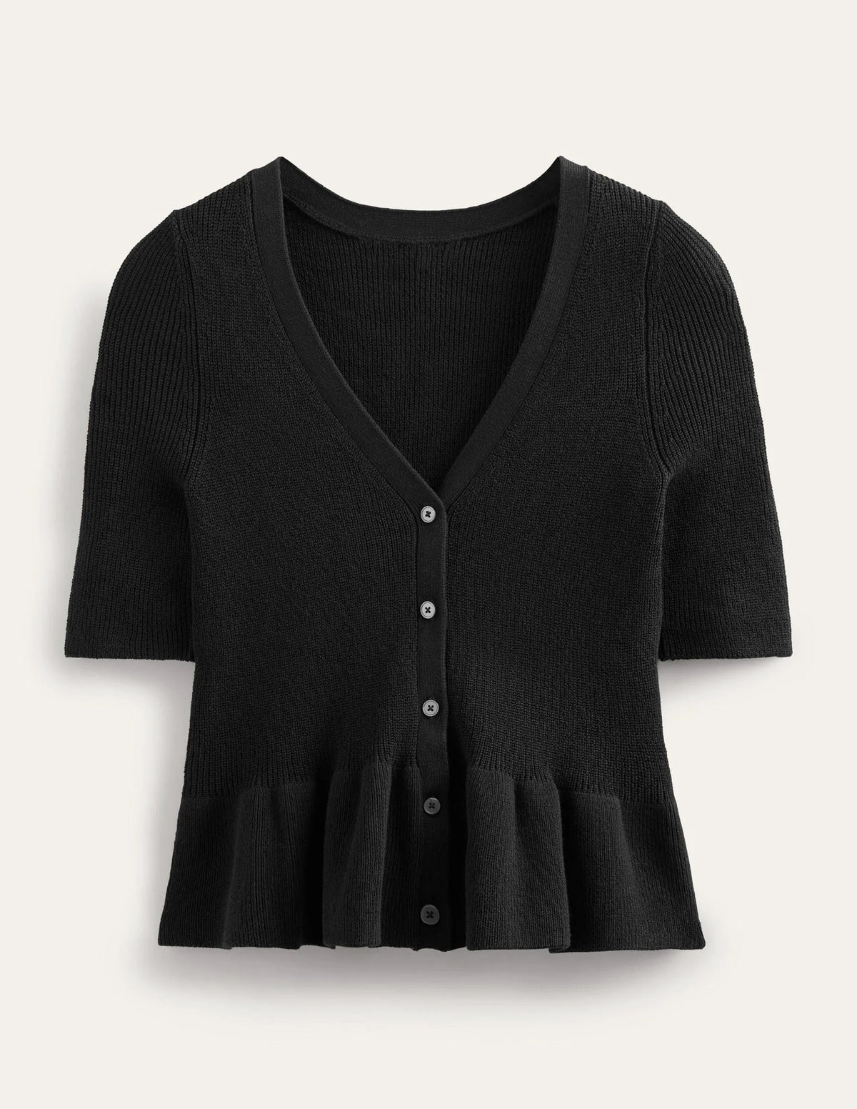 Ribbed Peplum Cardigan-Black