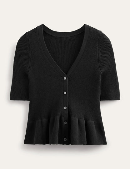 Ribbed Peplum Cardigan-Black