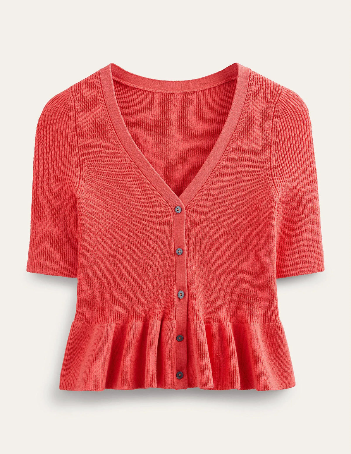 Ribbed Peplum Cardigan-Coral Sunset