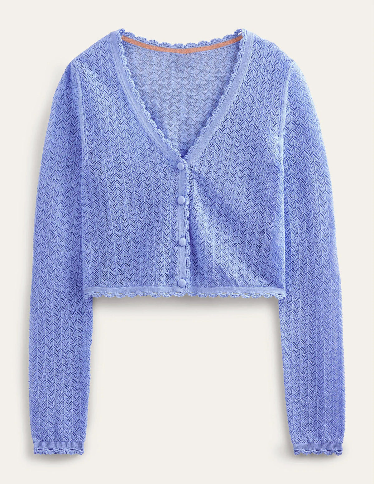 Gold Pointelle Crop Cardigan-Hazy Blue