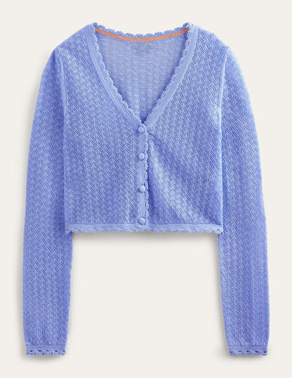 Gold Pointelle Crop Cardigan-Hazy Blue