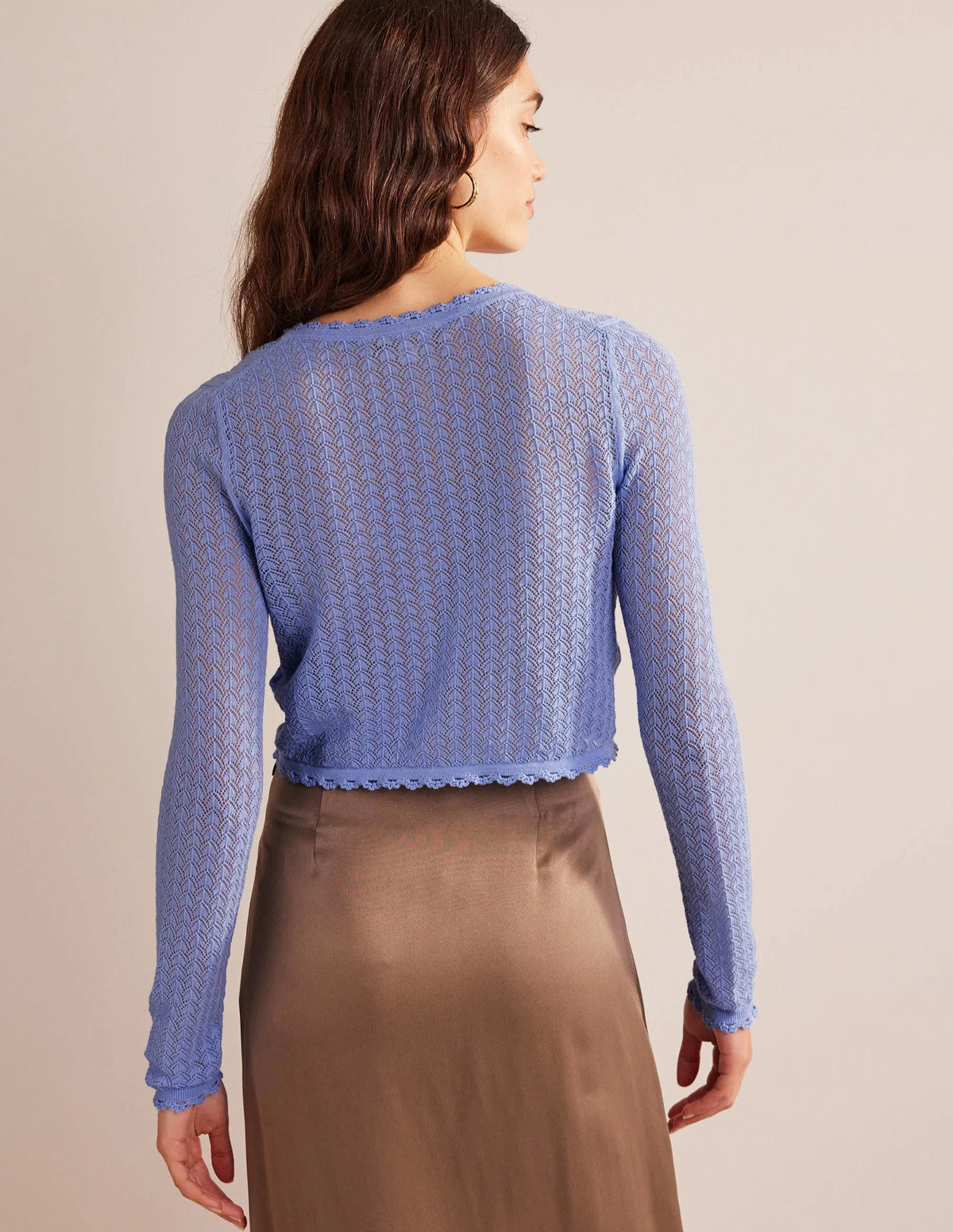Gold Pointelle Crop Cardigan-Hazy Blue