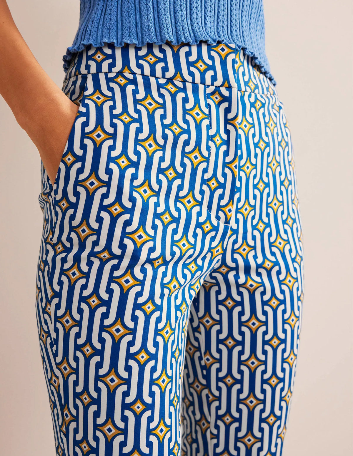 Cropped Flared Pants-Sapphire, Azure Geo