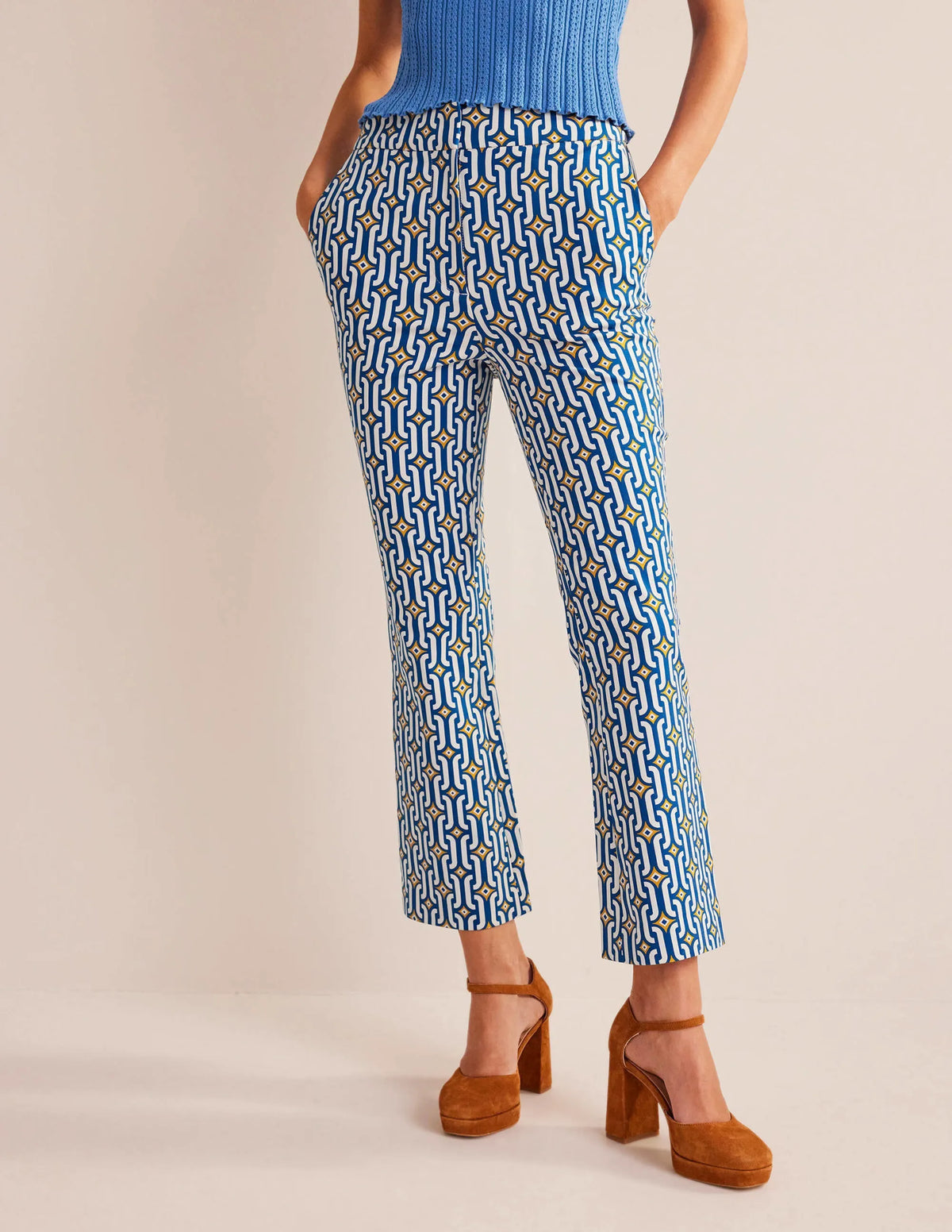 Cropped Flared Pants-Sapphire, Azure Geo