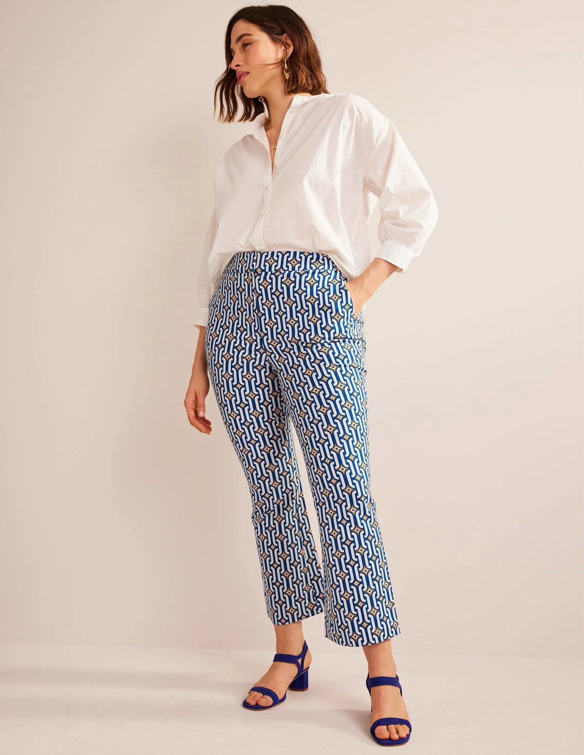 Cropped Flared Pants-Sapphire, Azure Geo