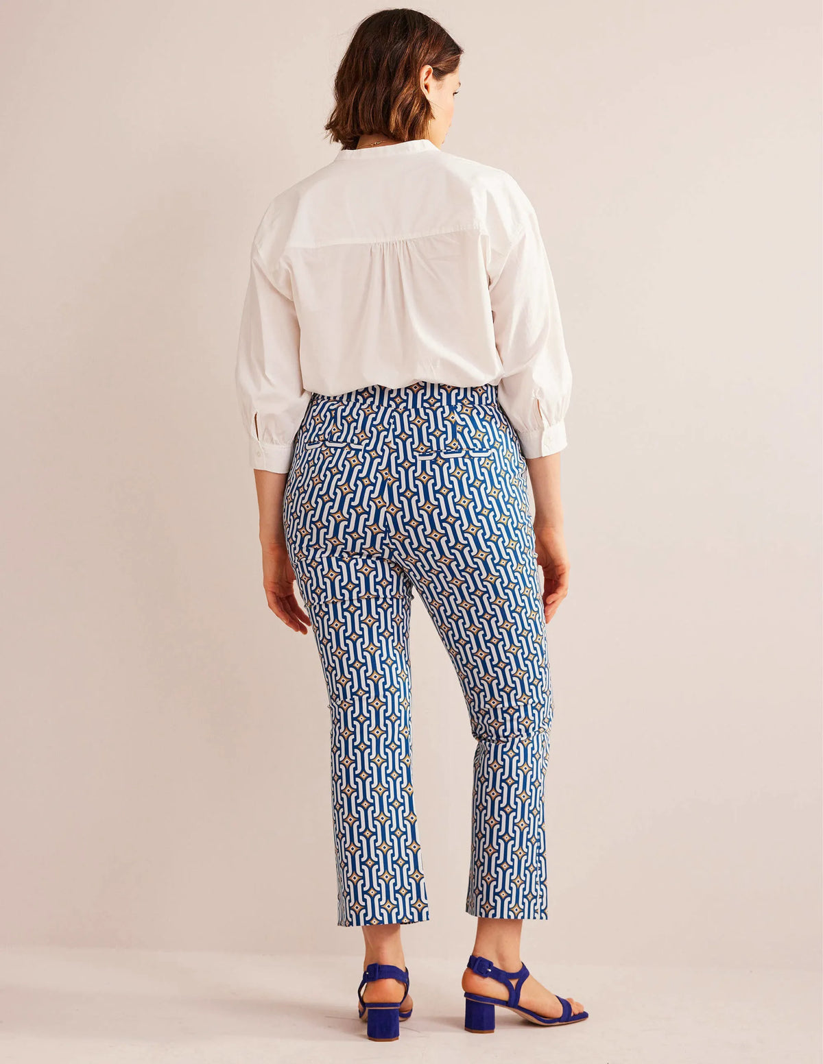 Cropped Flared Pants-Sapphire, Azure Geo
