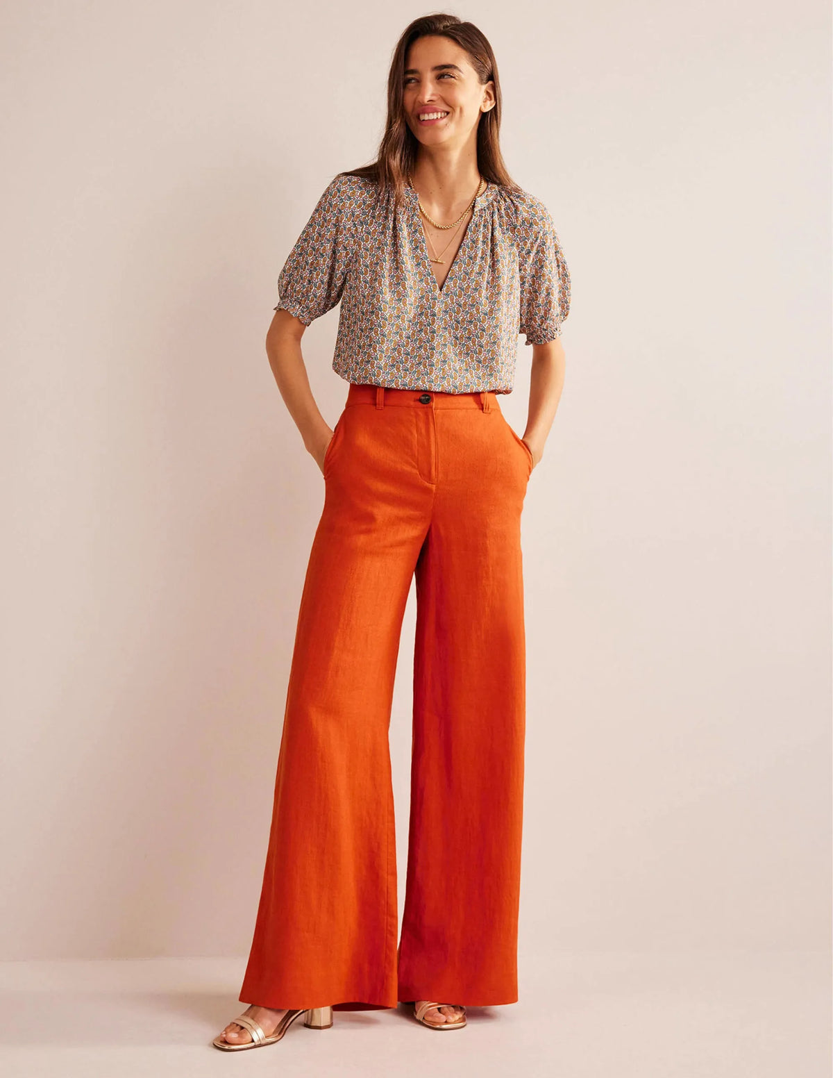 Highbury Linen Pants-Kumquat