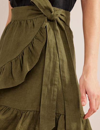 Linen Flippy Wrap Skirt-Capulet Olive
