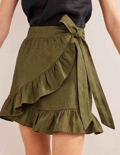 Linen Flippy Wrap Skirt-Capulet Olive