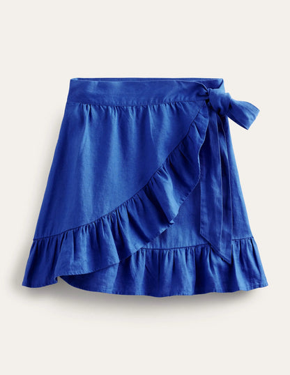 Linen Flippy Wrap Skirt-Island Sapphire