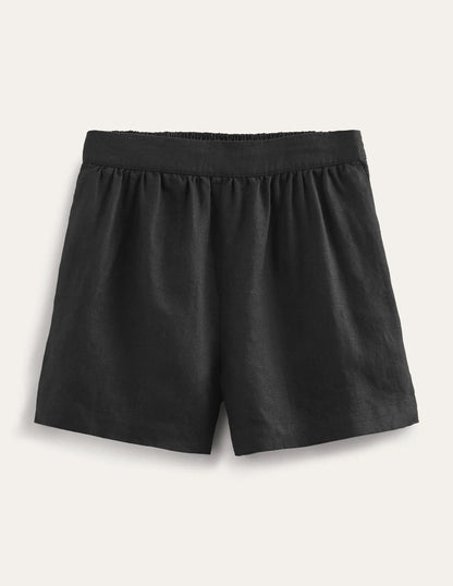 Pull-on Linen Shorts-Black
