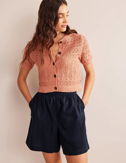 Pull-on Linen Shorts-Navy