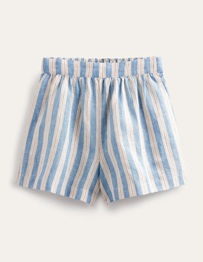 Pull-on Linen Shorts-Porcelain Blue, Sparkle Stripe