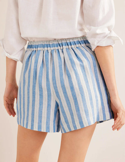 Pull-on Linen Shorts-Porcelain Blue, Sparkle Stripe