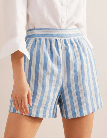 Pull-on Linen Shorts-Porcelain Blue, Sparkle Stripe