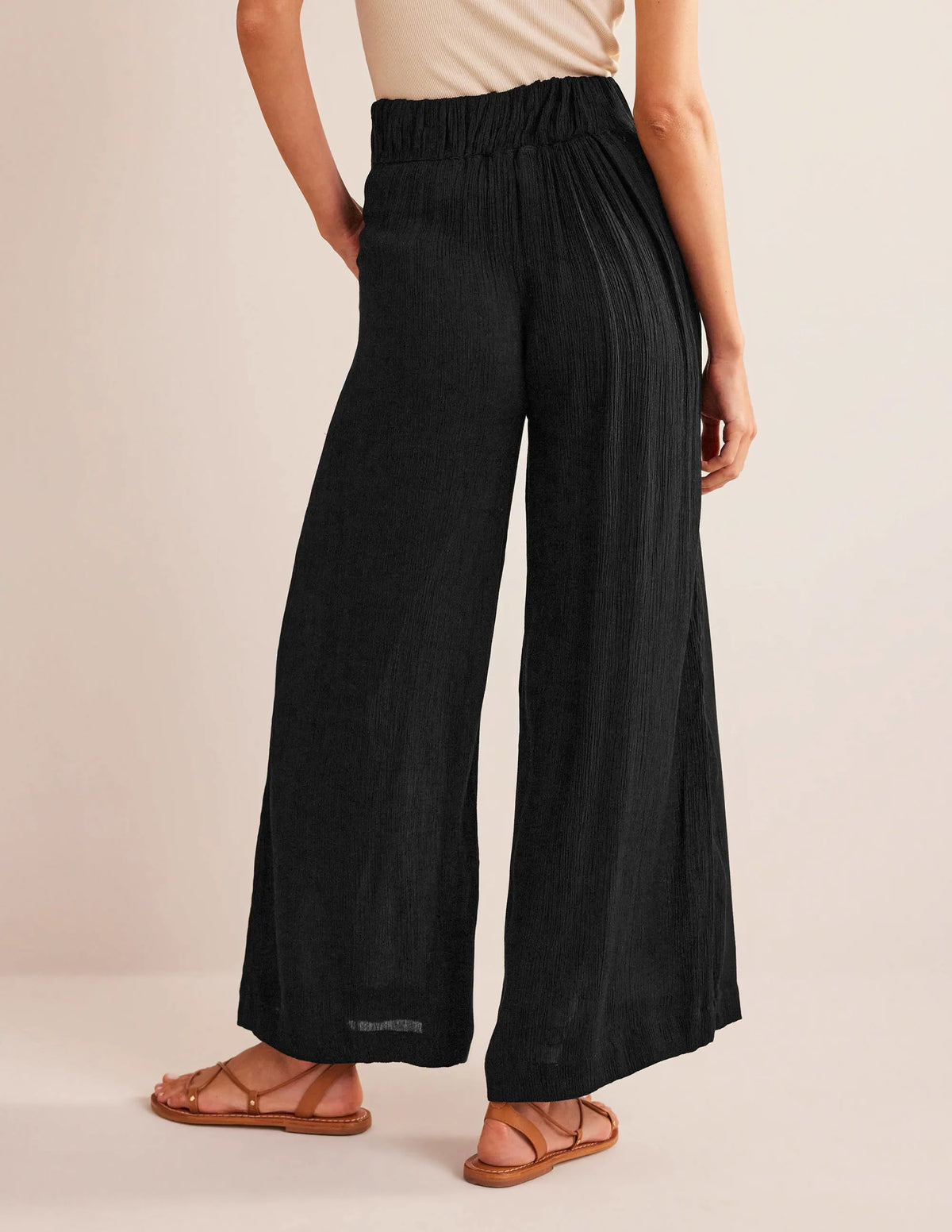 Crinkle Wide Leg Trousers-Black