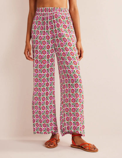 Crinkle Wide Leg Trousers-Gin Fizz, Sunflower Sprig