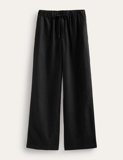 Relaxed Pull-on Linen Pants-Black