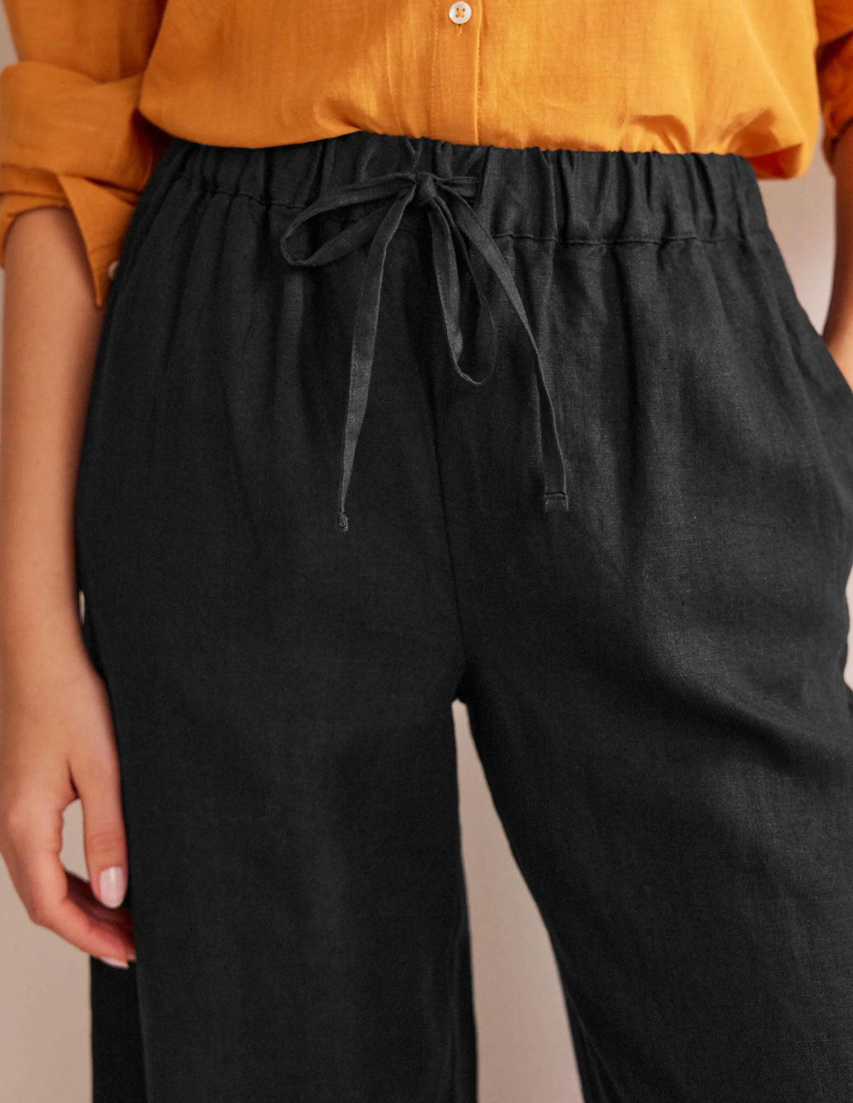 Relaxed Pull-on Linen Pants-Black