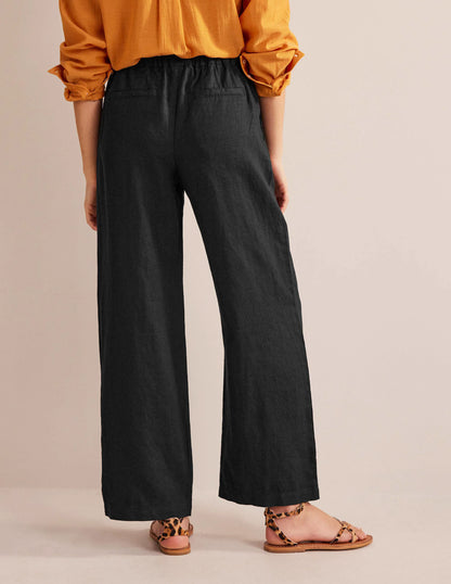 Relaxed Pull-on Linen Pants-Black