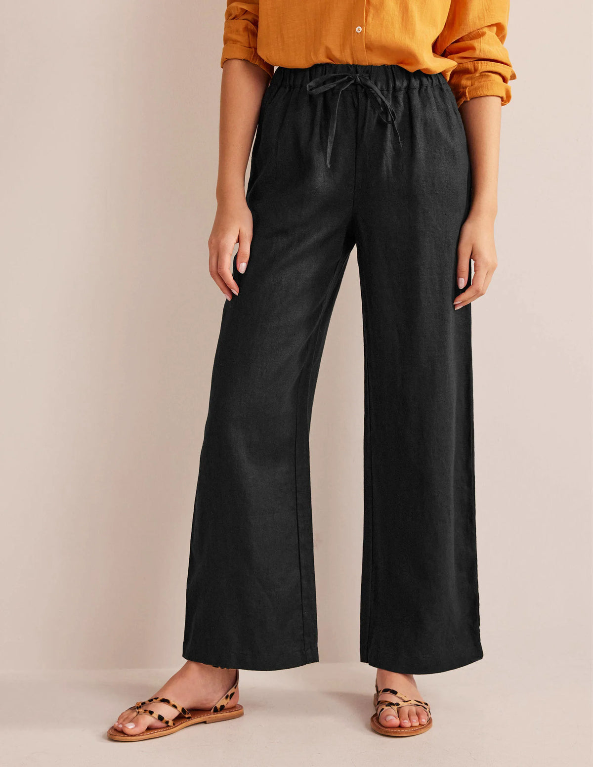 Relaxed Pull-on Linen Pants-Black