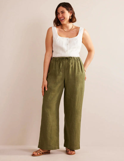 Relaxed Pull-on Linen Pants-Capulet Olive