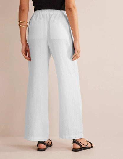 Relaxed Pull-on Linen Pants-White