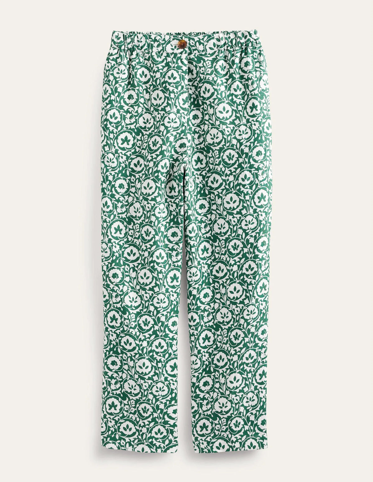 Pull-on Linen Pants-Green, Enchanting Bloom