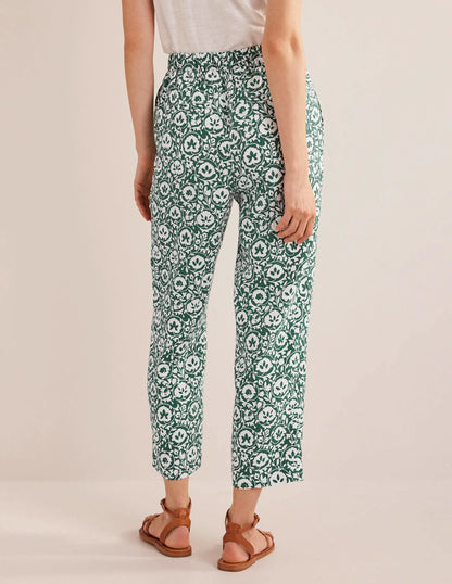 Pull-on Linen Pants-Green, Enchanting Bloom