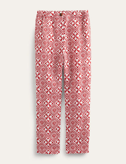 Pull-on Linen Pants-Poinsettia, Block Pome