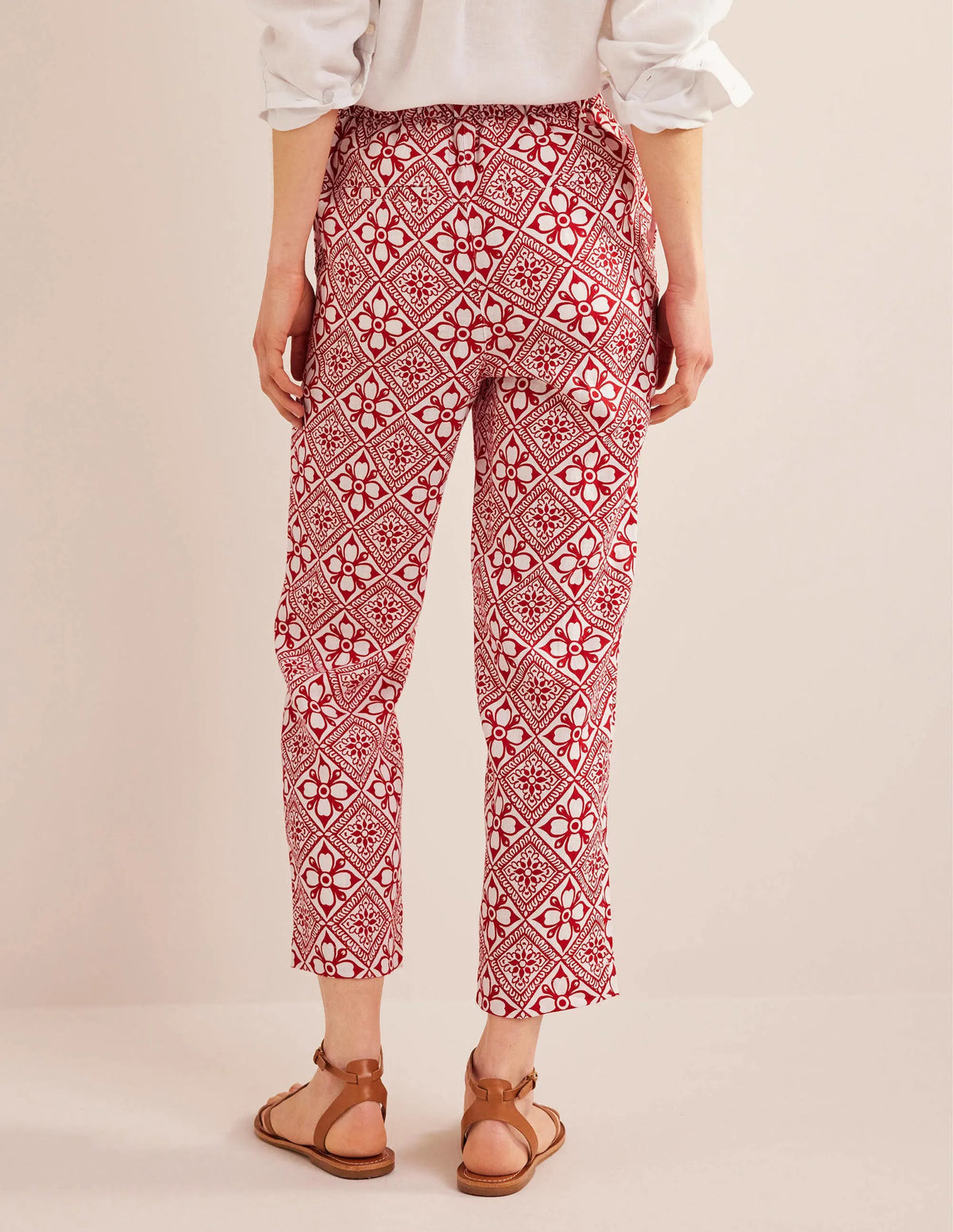 Pull-on Linen Pants-Poinsettia, Block Pome